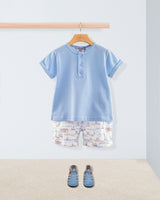 Henley Italian Piquet Medium Blue Cuff Shorts Outfit