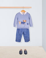 Dachshund Sky Blue Cotton Sweater Rome Pant Outfit