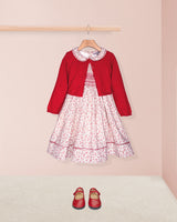 Emma Delicate Red Rosebud Flannel Smocked Dress
