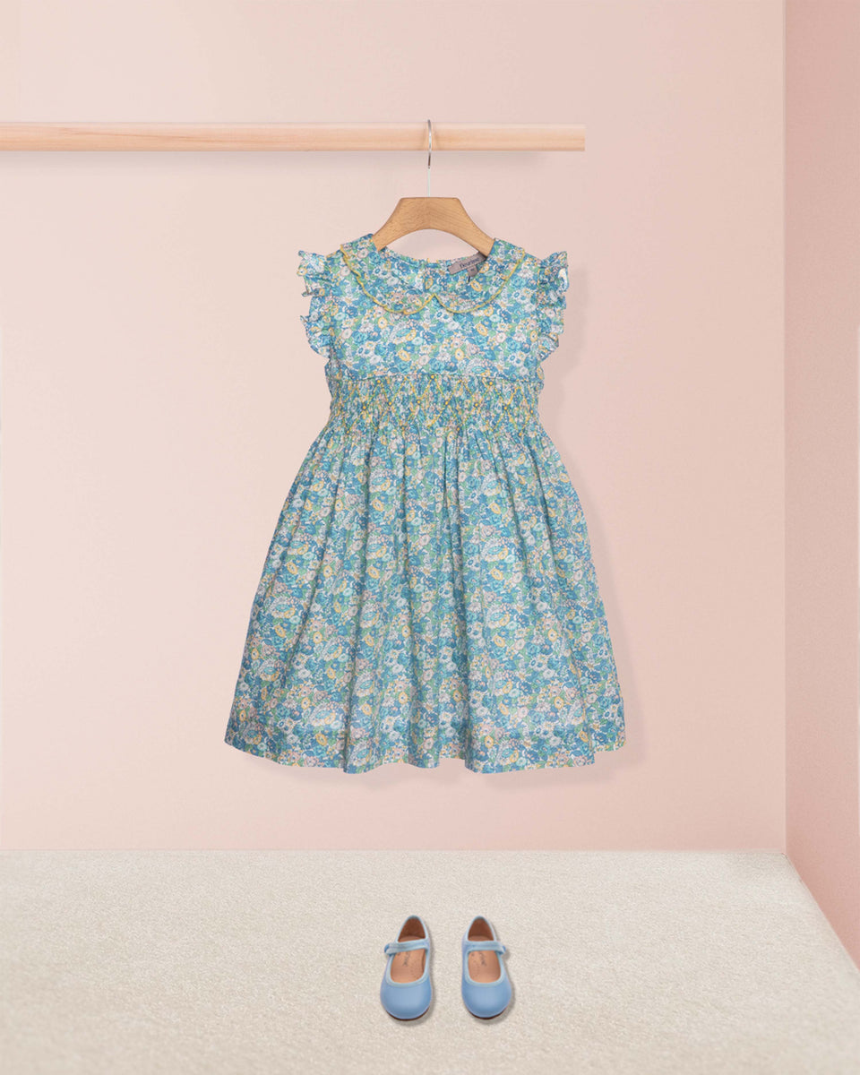 Florencia Liberty Leontyne Blue Smocked Dress