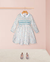 Fiorella Toscana Turquoise Twill Smocked Dress