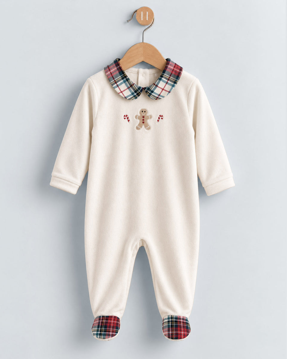 Velour Beige Gingerbread Collared Footie Collection