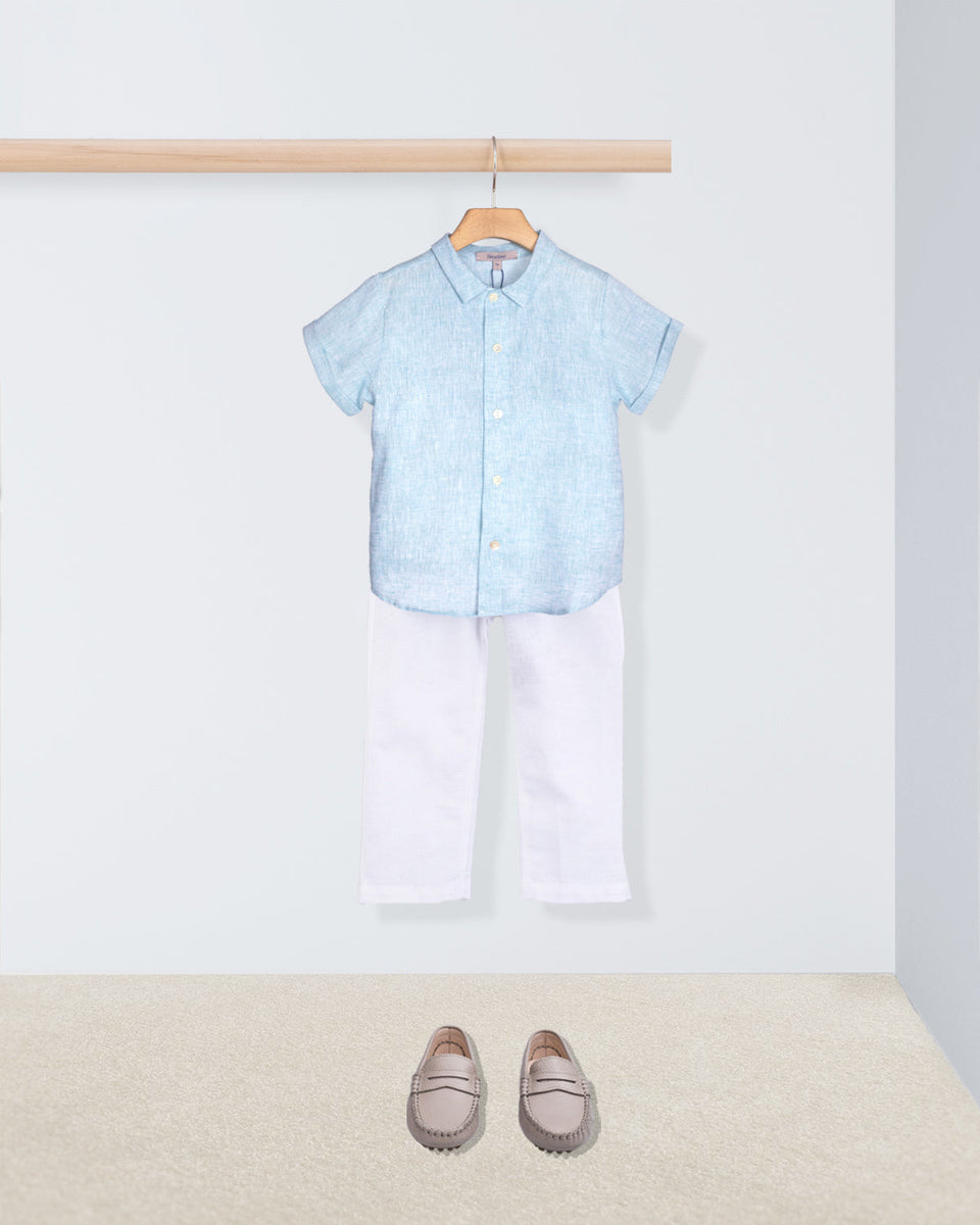 Henry Watercolor Blue Linen Outfit