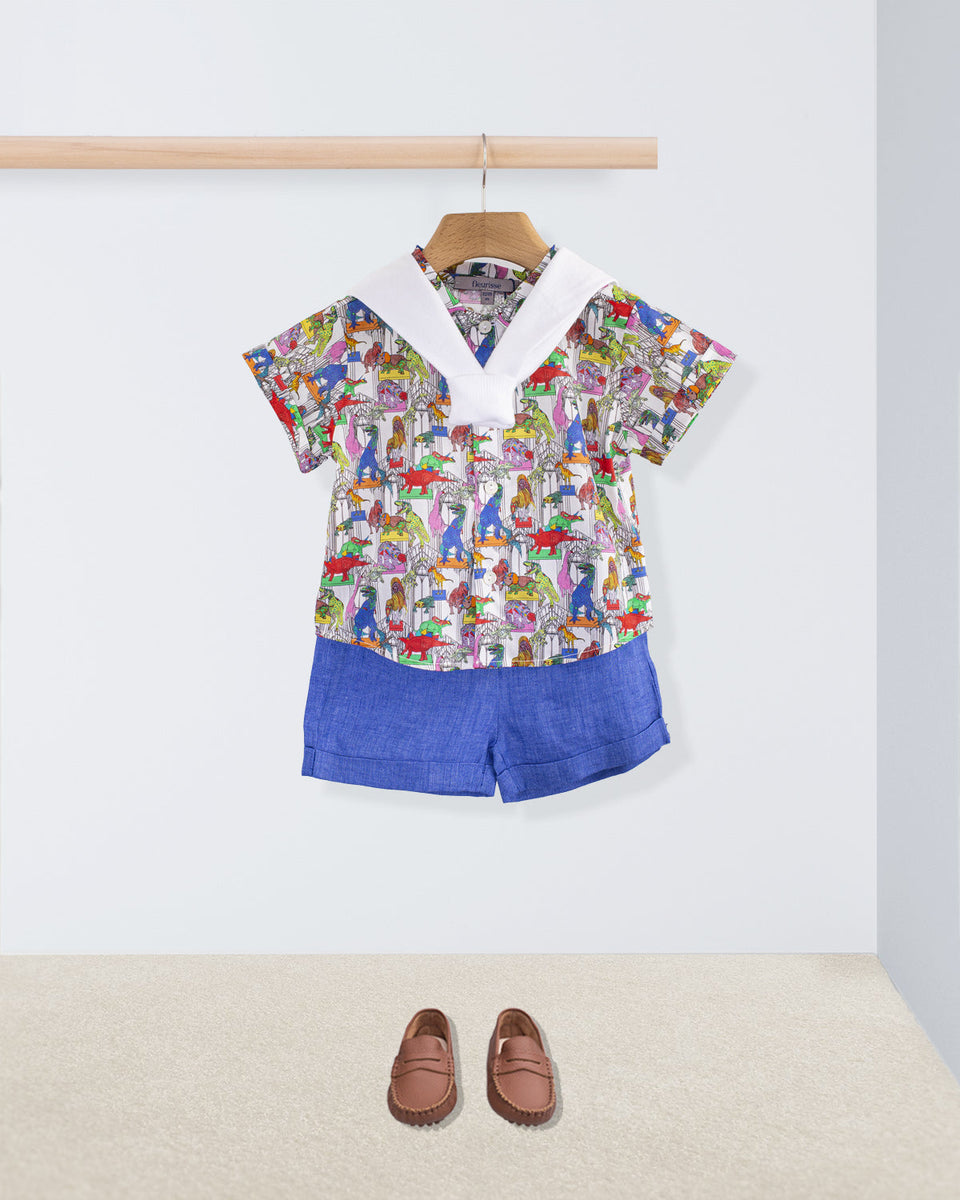 Henry Liberty Colorful Dinosaurs Shirt Outfit