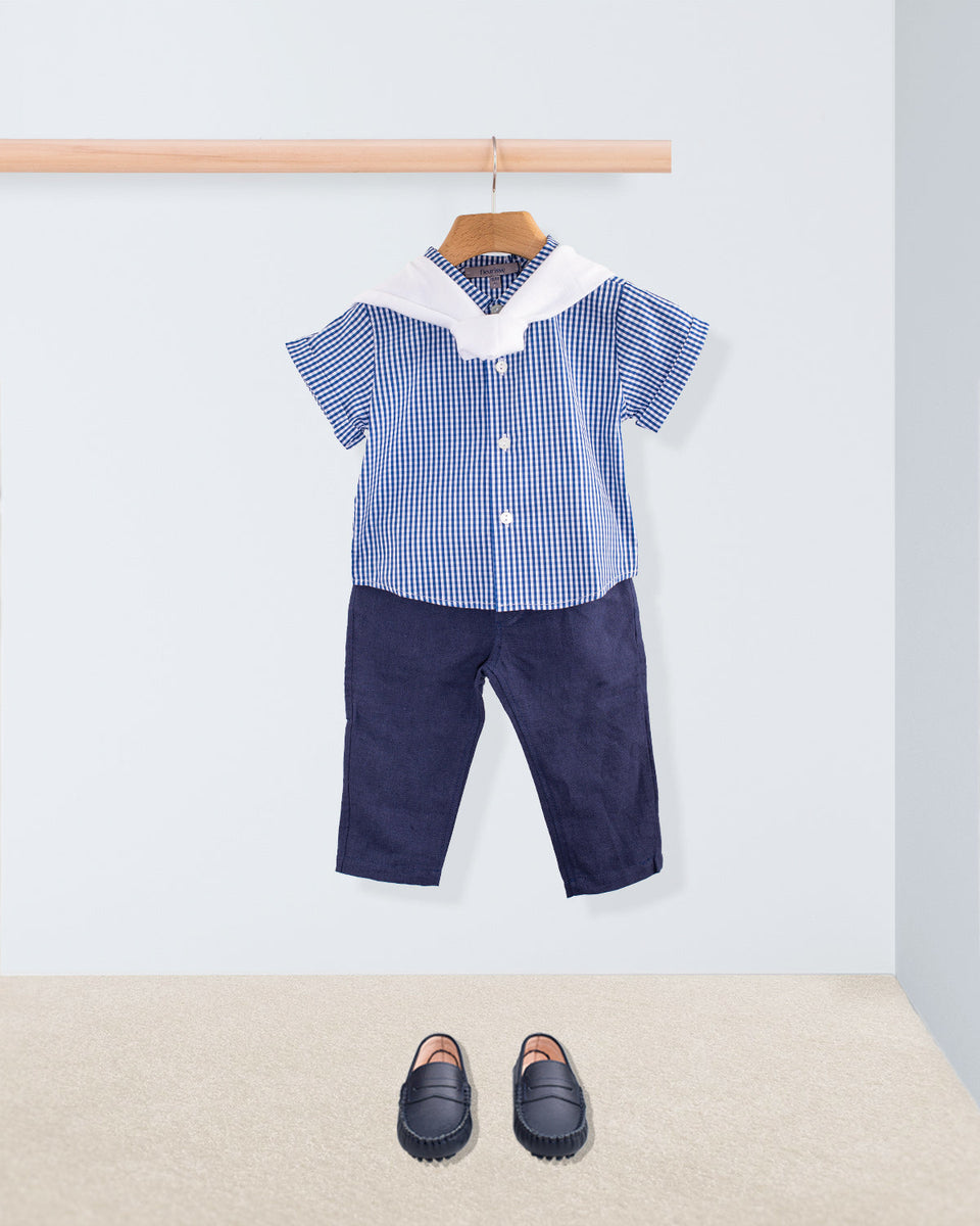 Henry Summer Navy Check Shirt Outfit