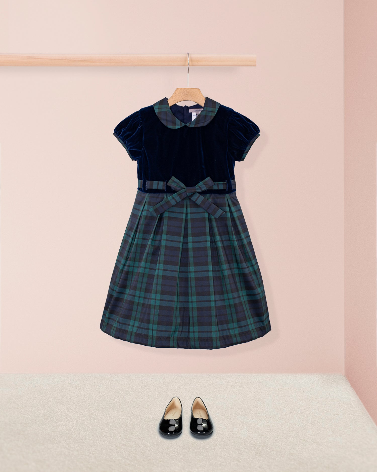 Christelle Velvet Black Watch Plaid Dress