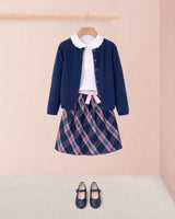 Holiday Pink and Blue Plaid Skirt Outfit
