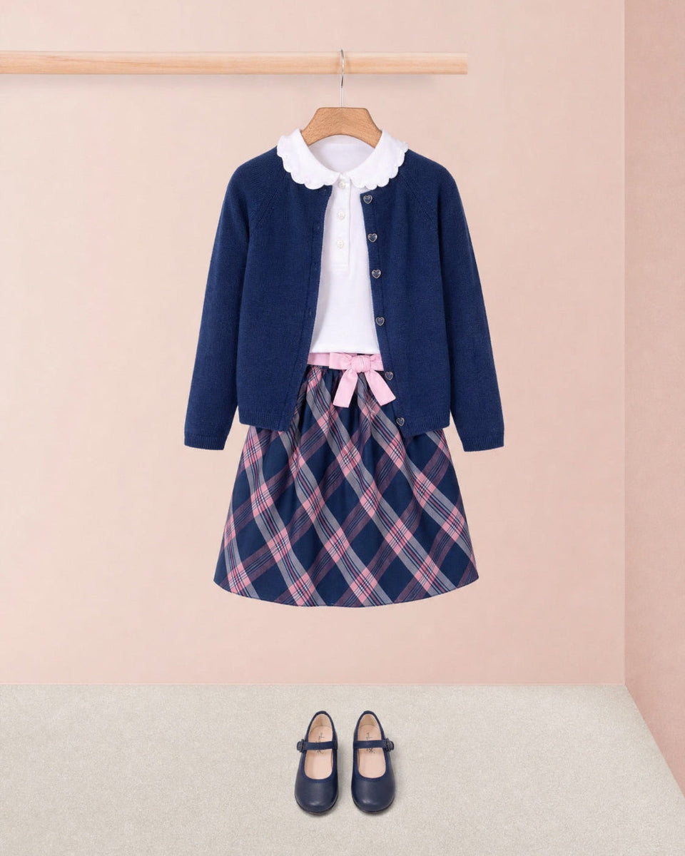 Holiday Pink and Blue Plaid Skirt Outfit