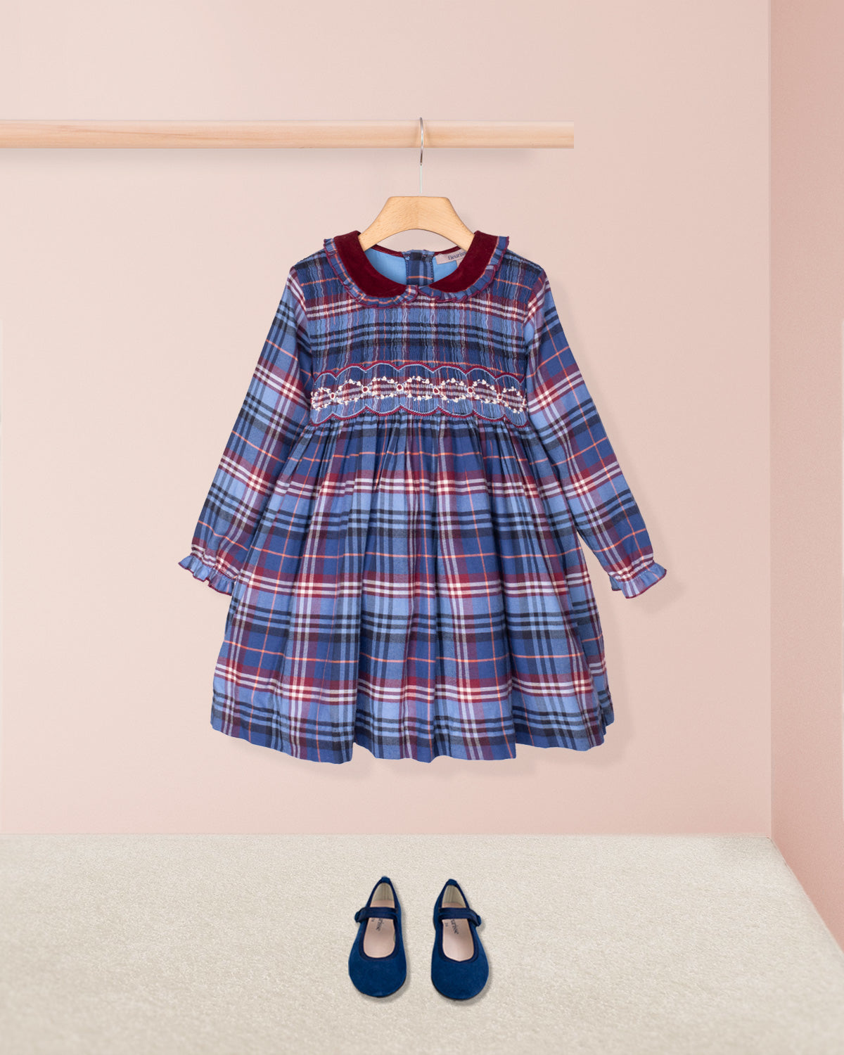 Holly Bordeaux Plaid Flannel Smocked Dress