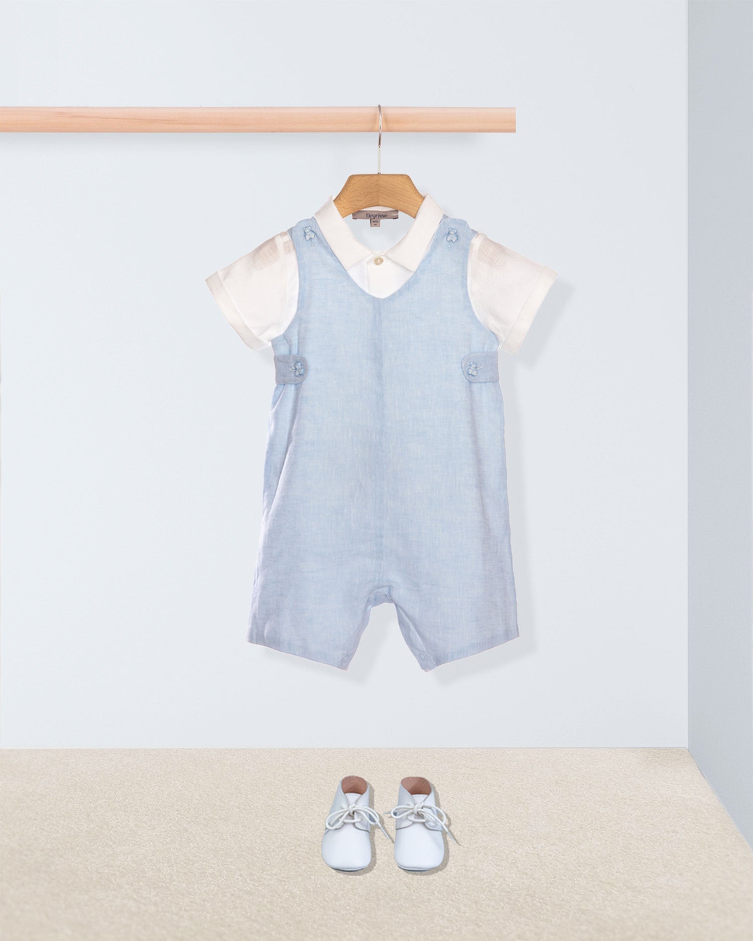 Kennedy Light Blue Italian Linen Romper Outfit