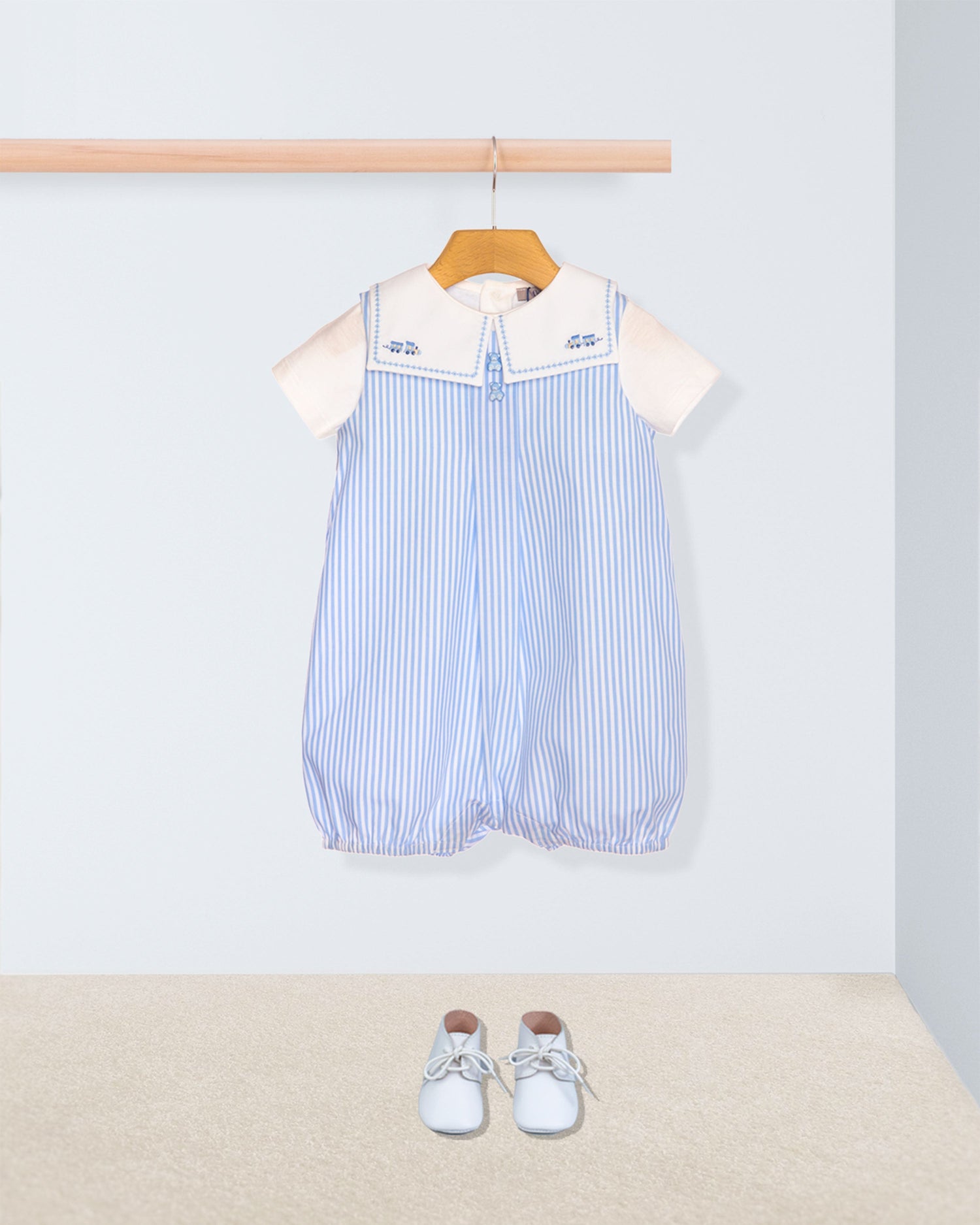 William Light Blue Thin Stripe Romper