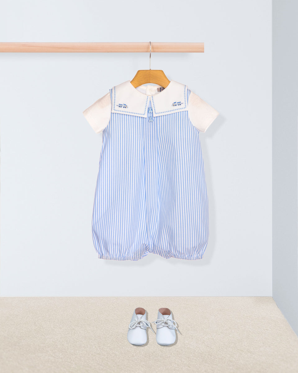 William Light Blue Thin Stripe Romper