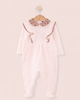 Pink Velour Ruffle Footie