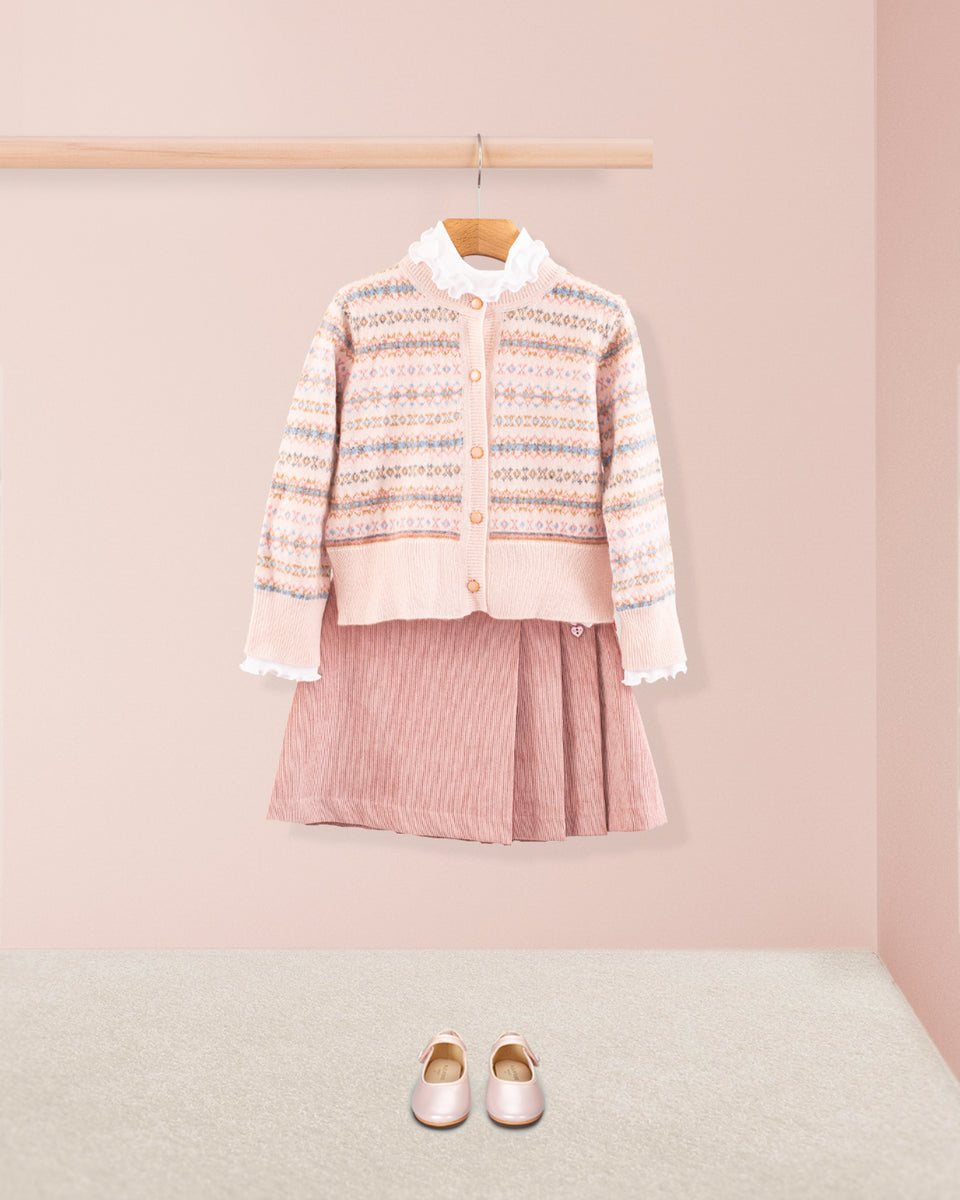 Rose Corduroy Pleated Skirt Outfit