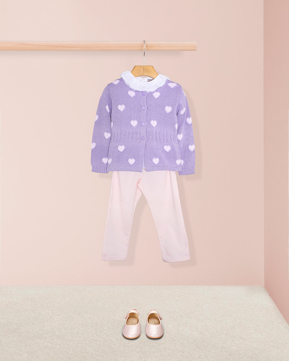 Madison Lavender Hearts Cotton Cardigan Legging Outfit