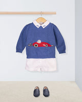 Car Mediterranean Blue Cotton Sweater Cuff Short Outfit