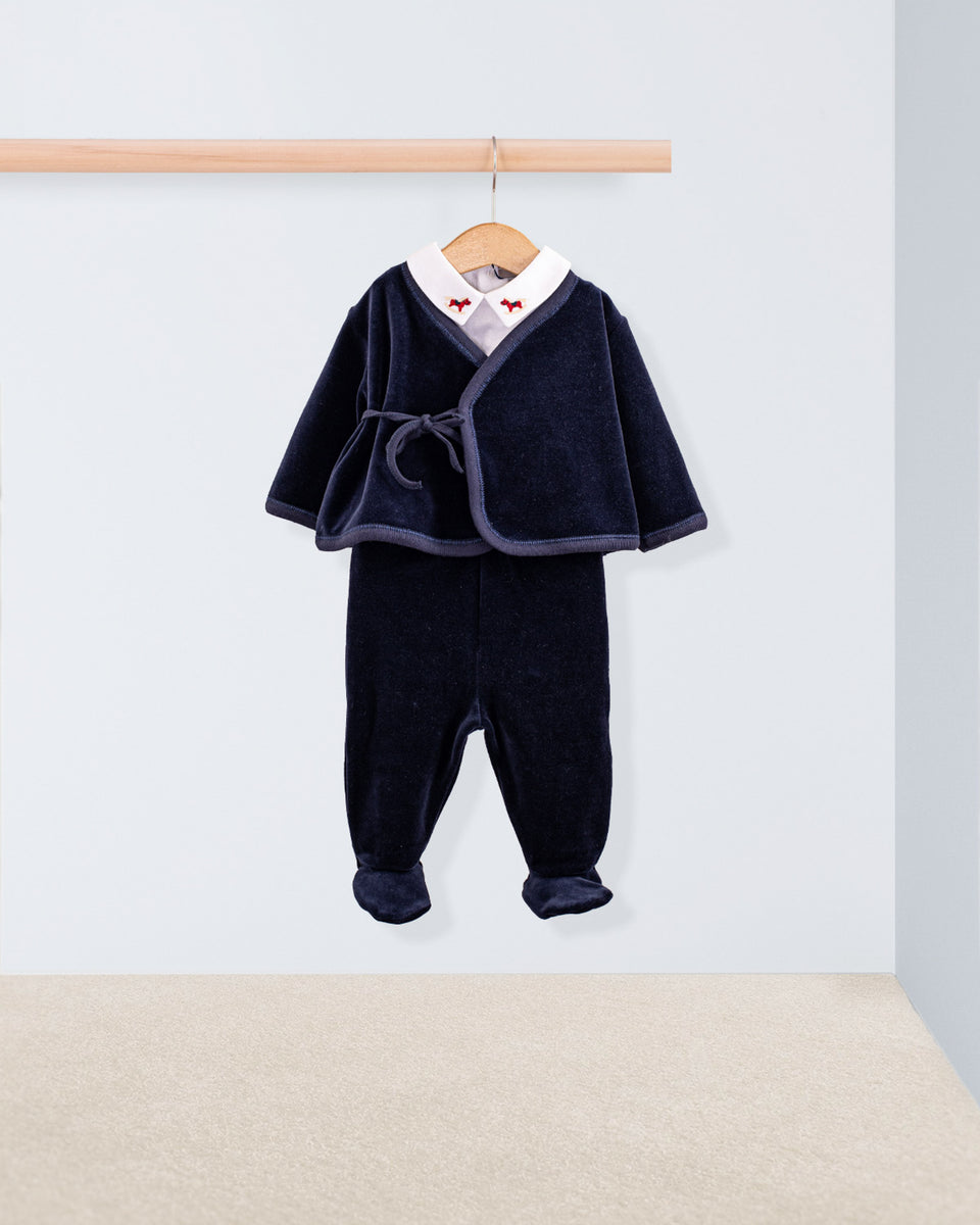 2-Piece Set Navy Velour Footie