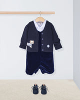 Kennedy Italian Navy Velvet Romper Outfit