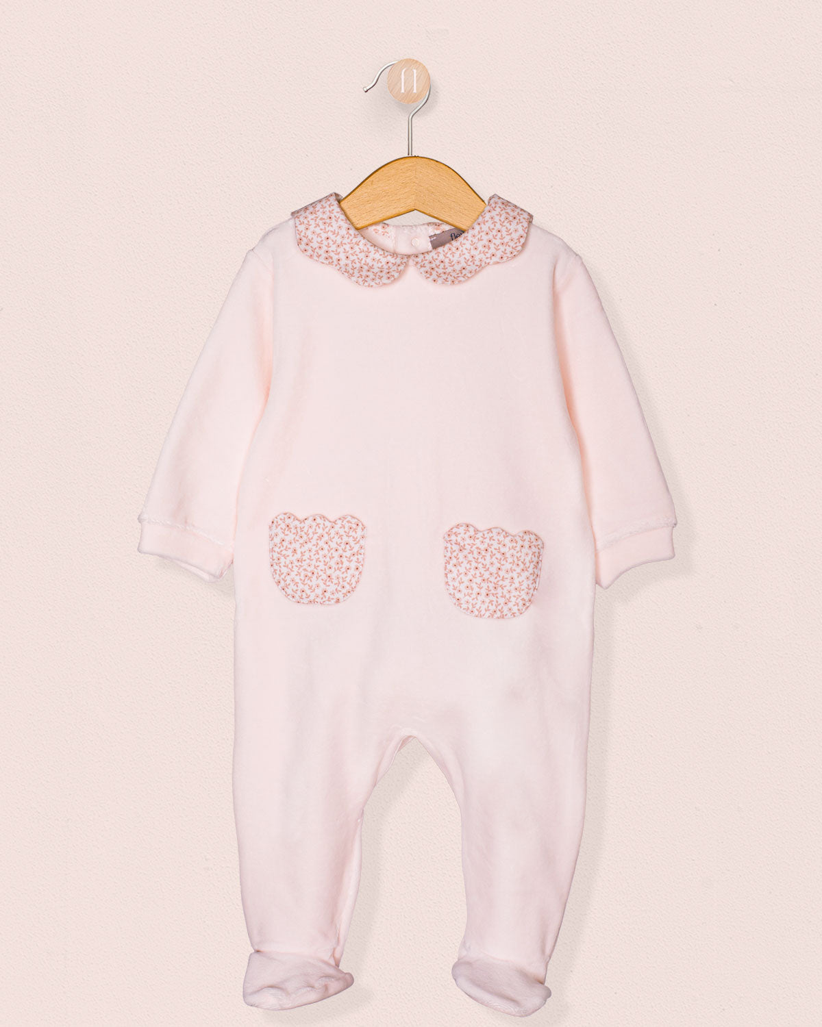 Pink Italian Velour Collar Footie