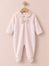 Velour Collar and Bow Petal Pink Footie Collection