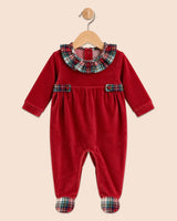 Velour Red Festive Ruffled Collar Footie Collection