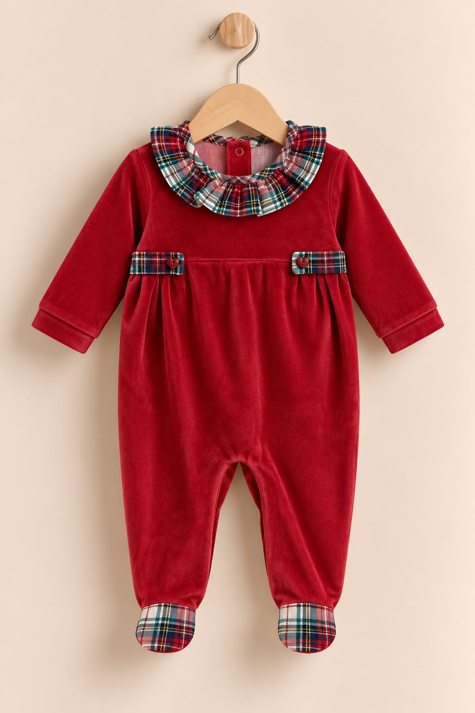 Velour Red Festive Ruffled Collar Footie Collection