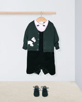 Kennedy Italian Green Velvet Romper Outfit