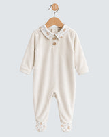 Velour Beige Bear Print Collared Footie Collection