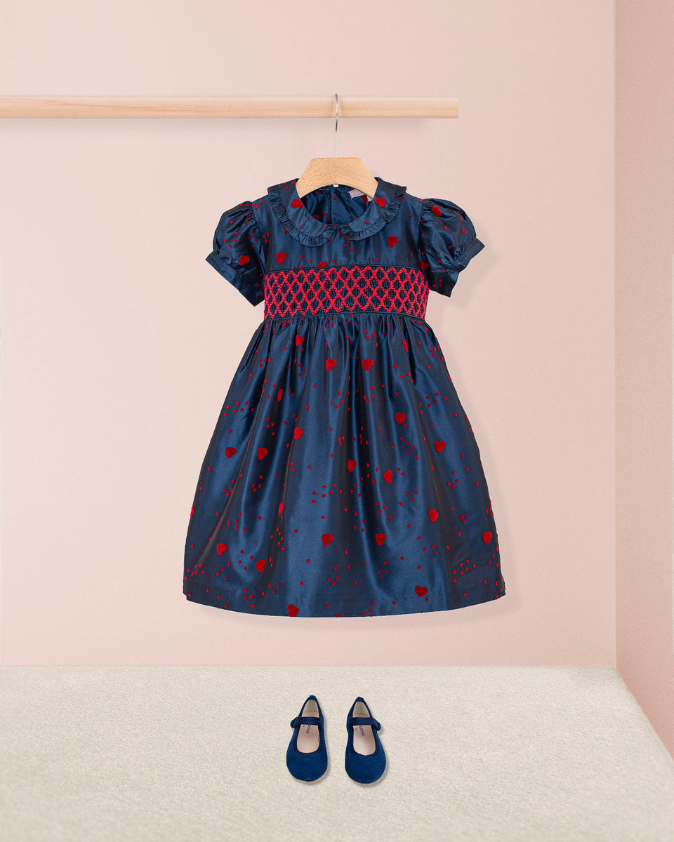 Valentine Taffeta Navy Hearts Smock