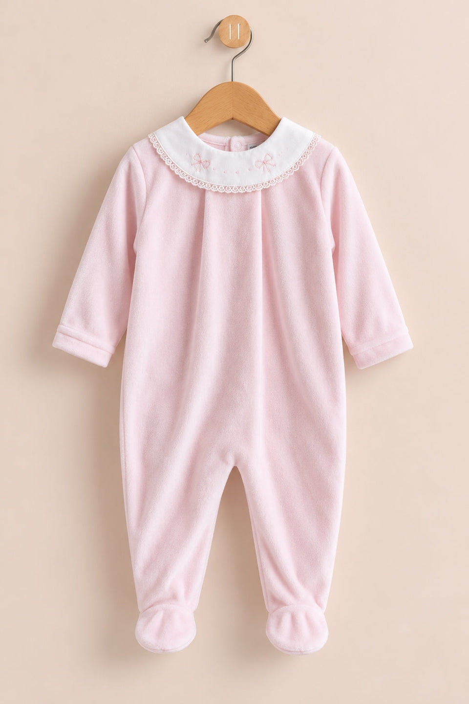 Velour Bows Embroidered Pink Footie Collection