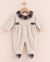 Velour Beige Festive Ruffled Collar Footie Collection
