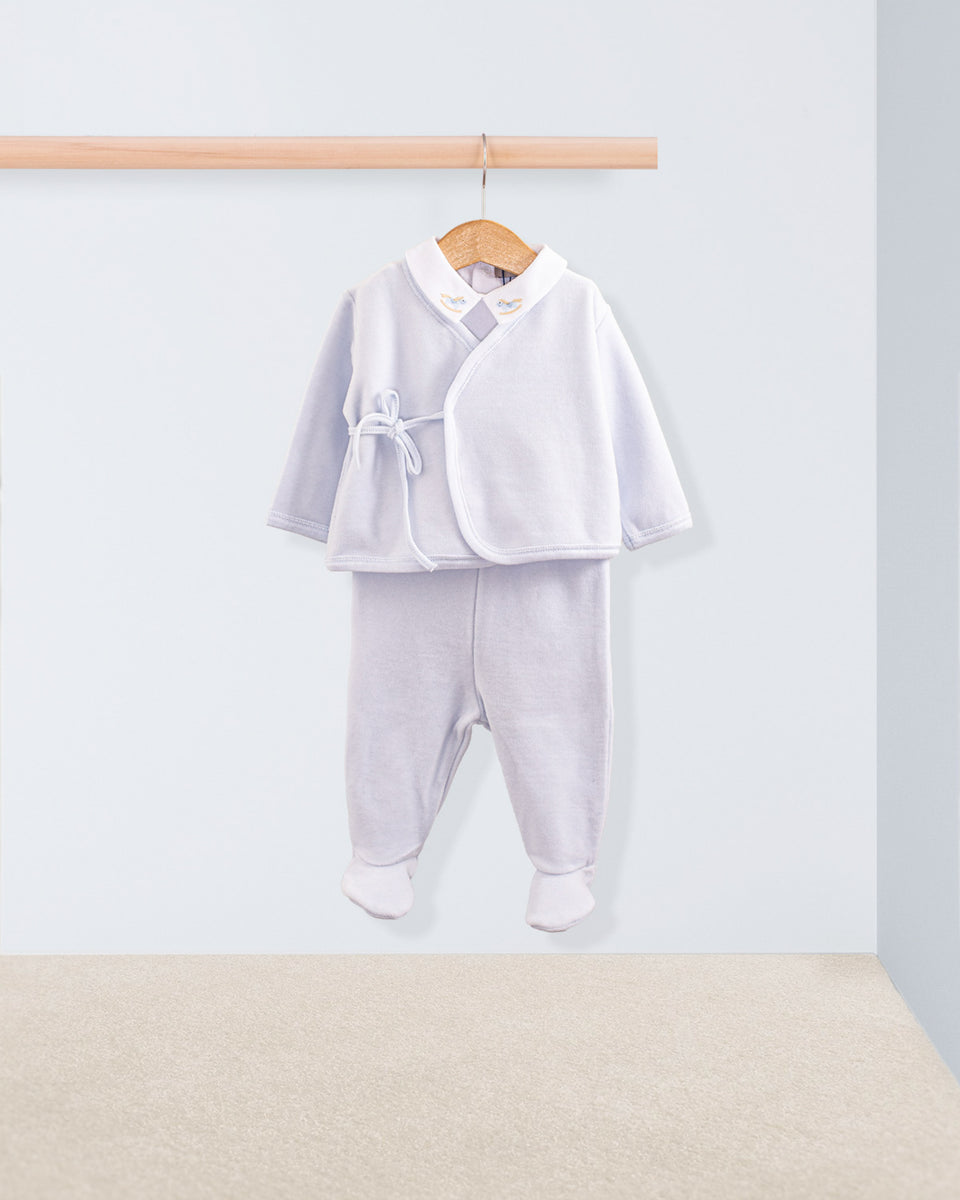 2-Piece Set Light Blue Velour Footie