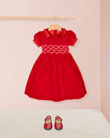 Victoire Red Velvet Smocked Dress