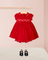 Baby Victoire Red Velvet Smocked Dress Set