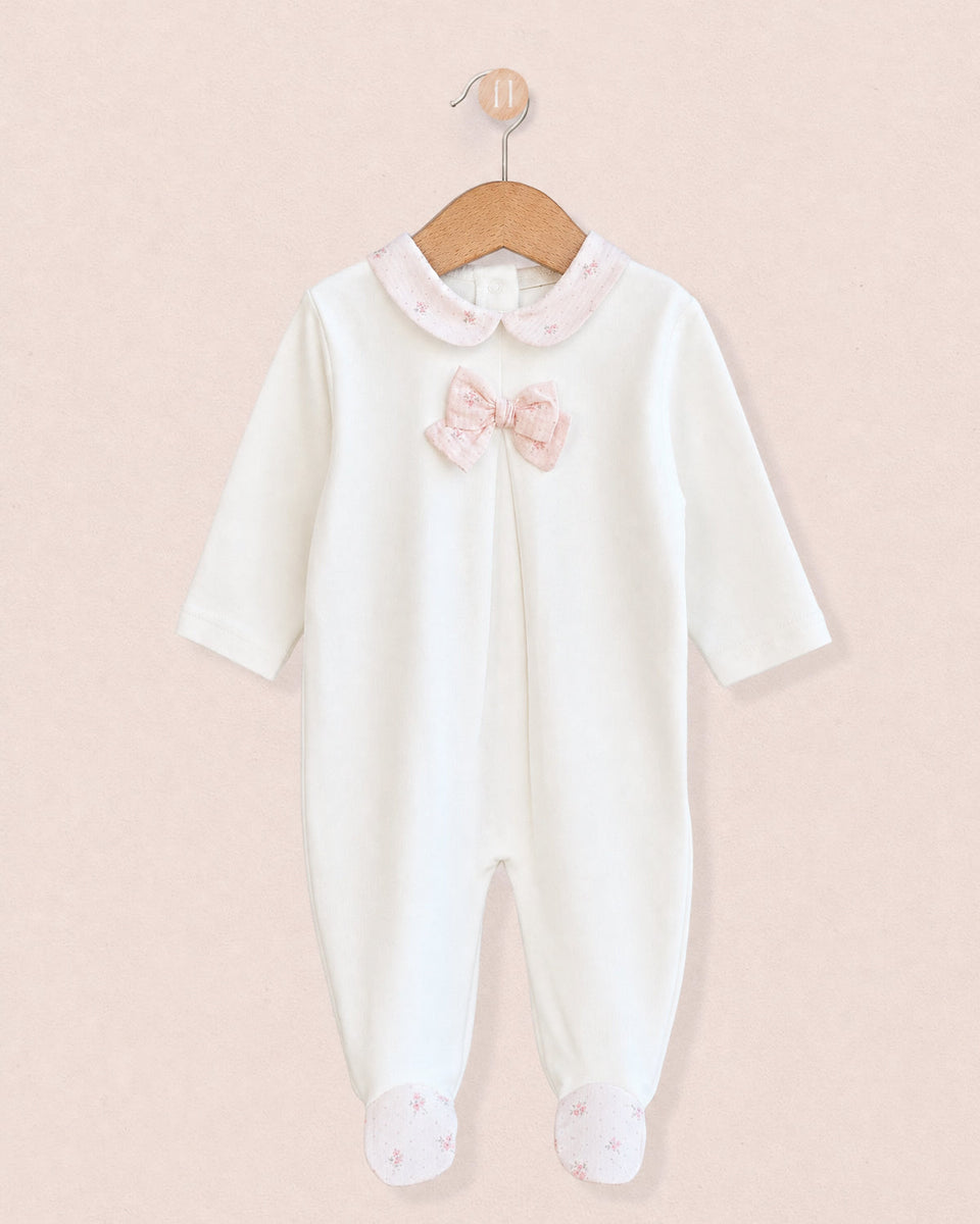 Bow White Cotton Collared Footie Collection