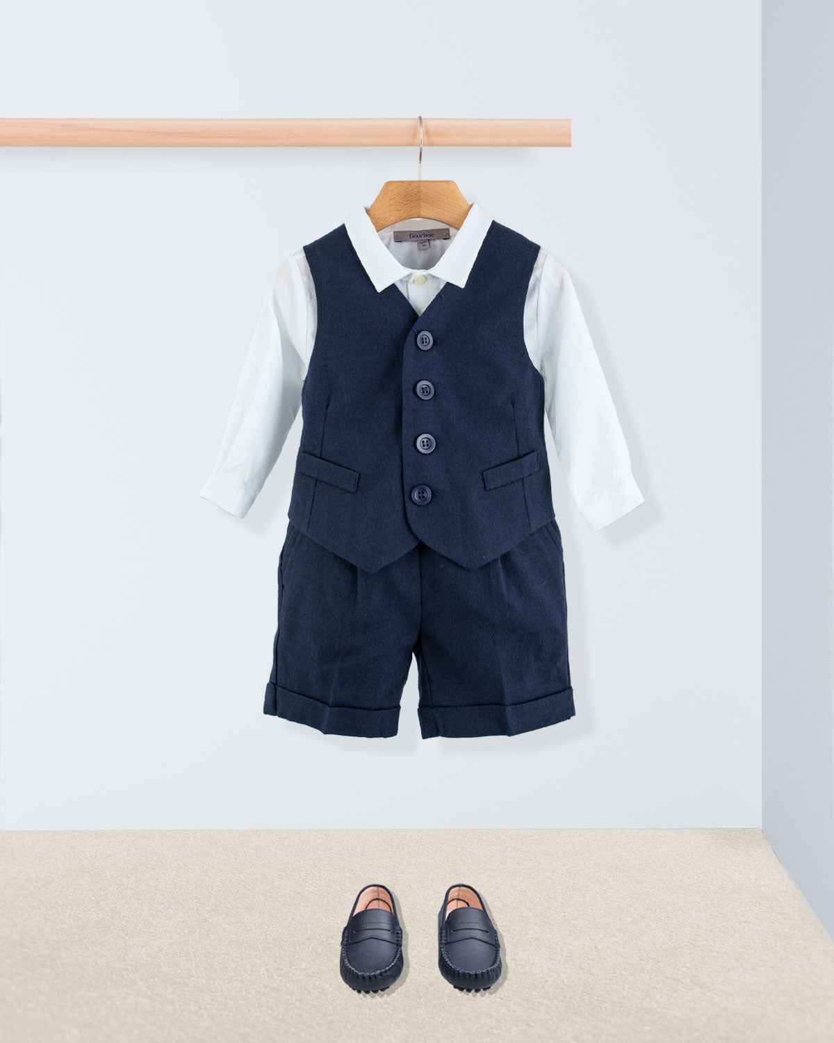 Adam Navy Flannel Vest and Shorts Outfit