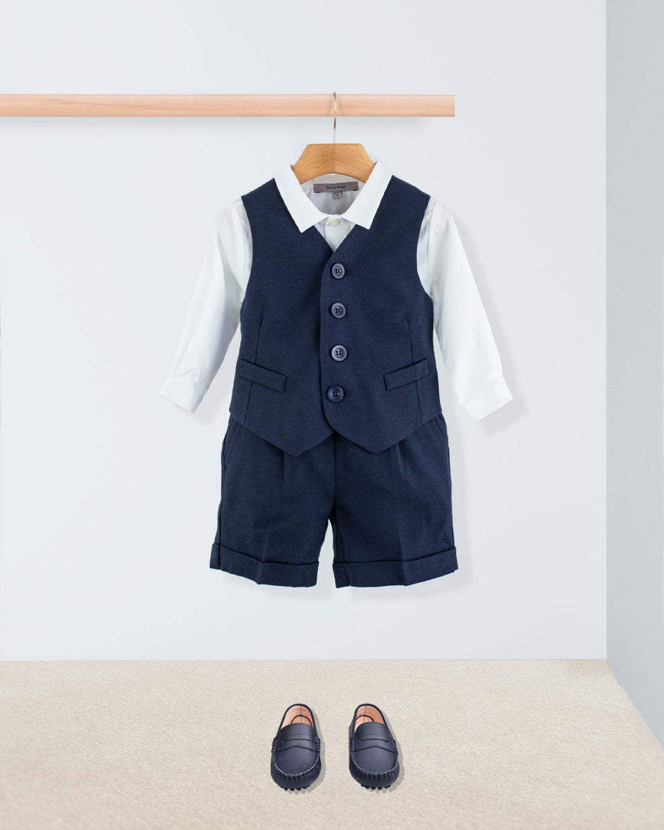 Adam Navy Flannel Vest and Shorts Outfit