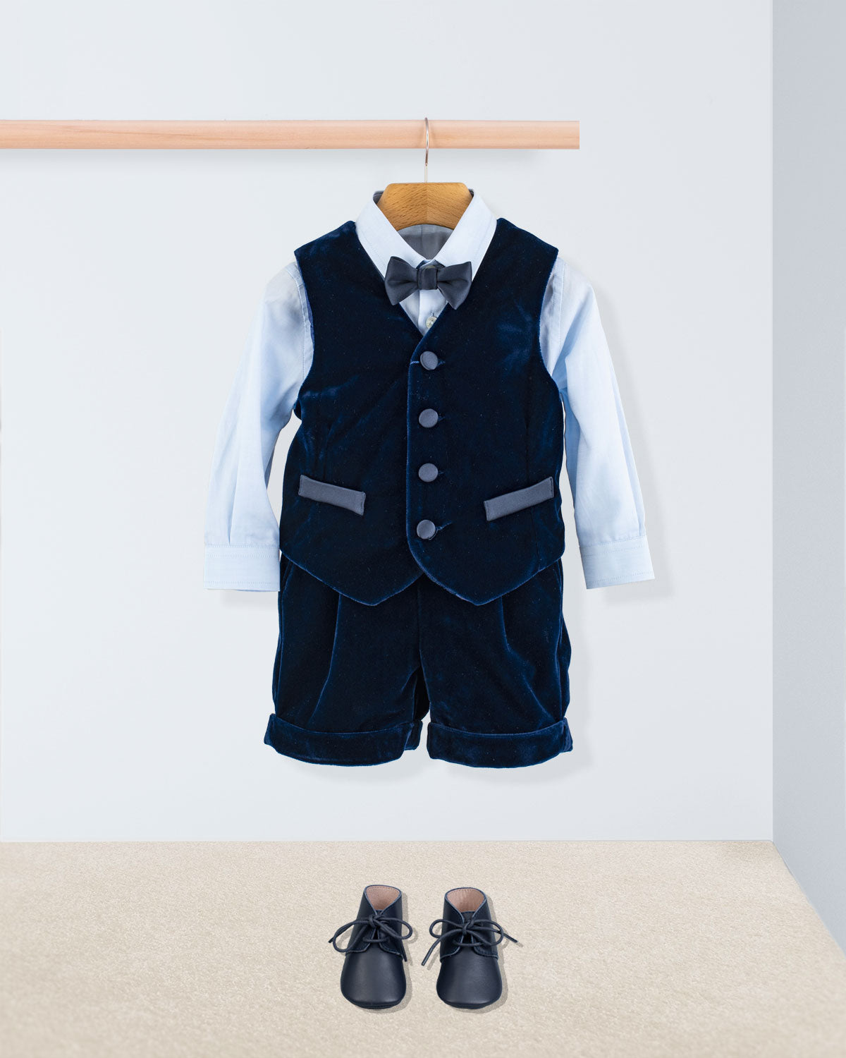 Adam Navy Velvet Vest and Suspender Shorts Set