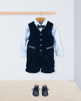 Adam Navy Velvet Vest and Suspender Shorts Set