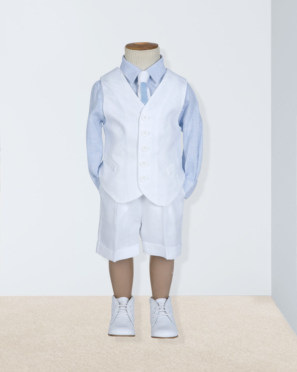 Adam 2-Piece White Linen Vest and Suspender Shorts