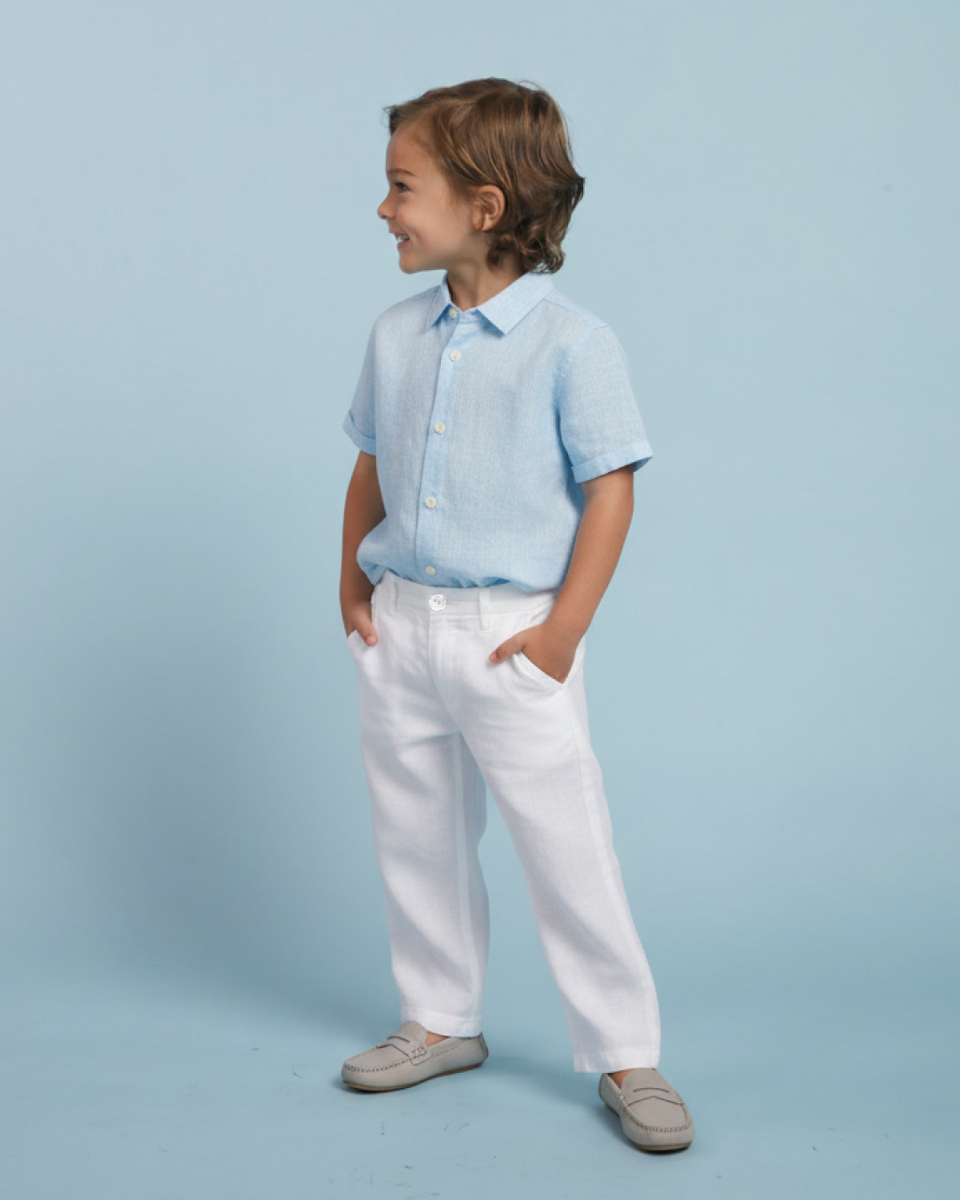 Henry Watercolor Blue Linen Outfit