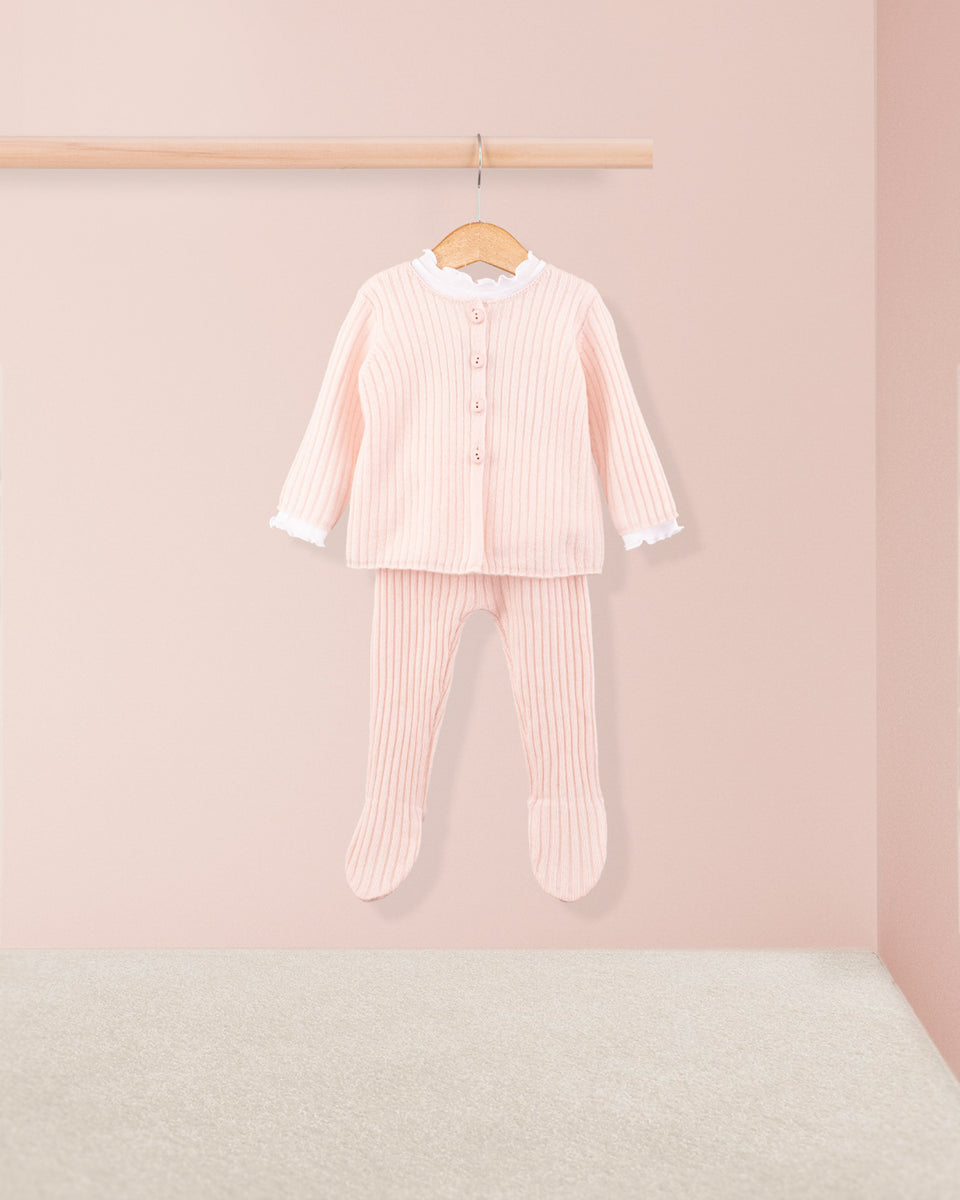 Cashmere Ribbed Baby Pink Knit Outfit