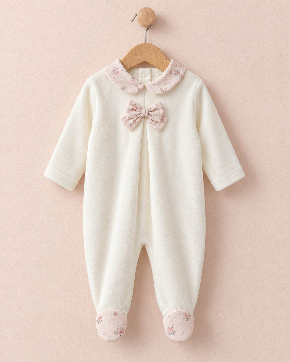 Velour Collar and Bow Cream Footie Collection