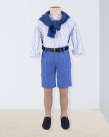 Mandarin Deep Blue Squares Blade Outfit