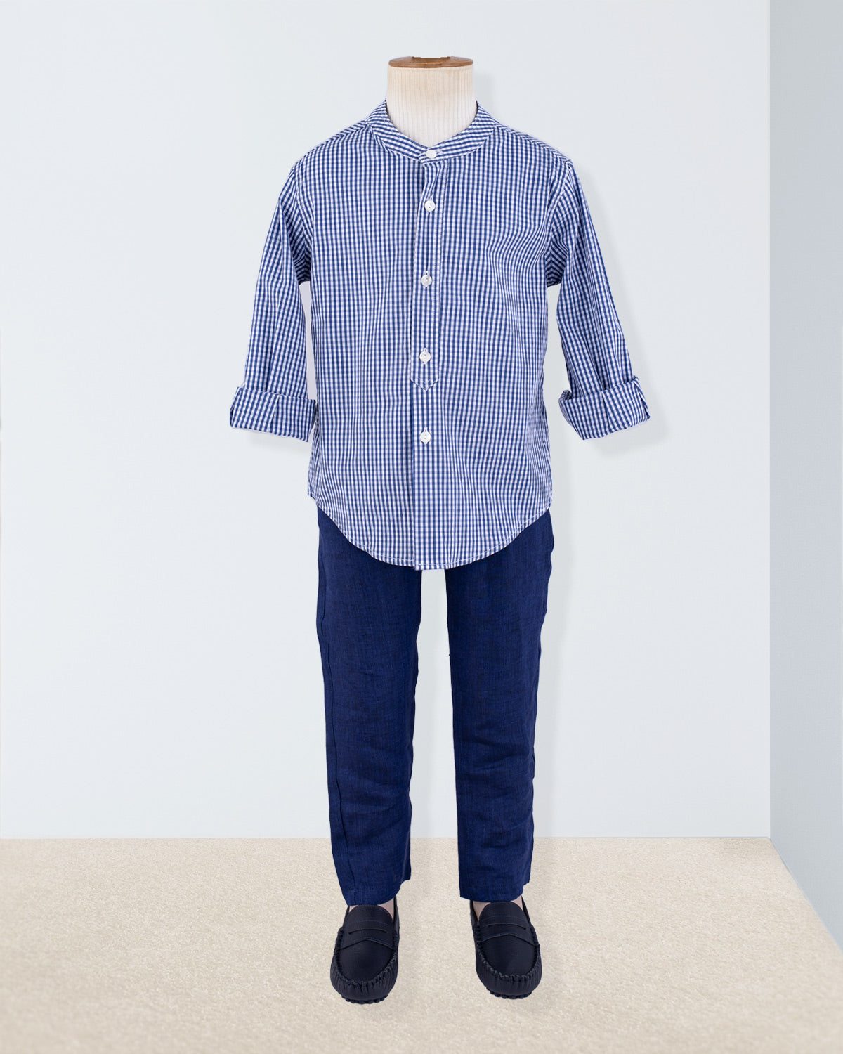 Mandarin Summer Navy Check Outfit