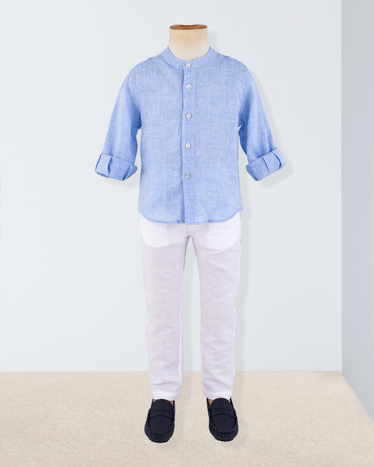 Mandarin Light Blue Melange Linen Outfit