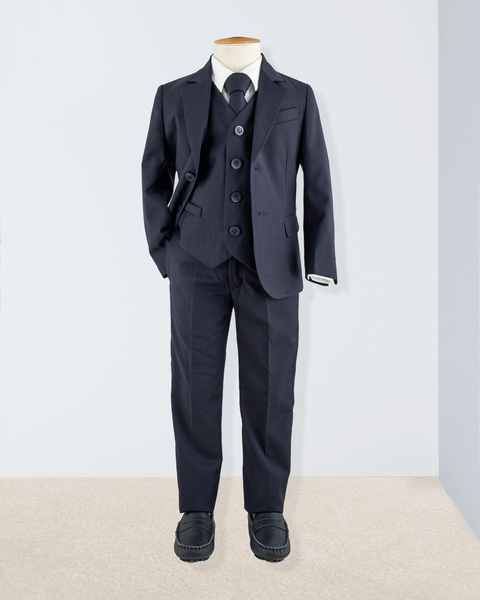 Navy Virgin Wool Suit and Vest Outfit