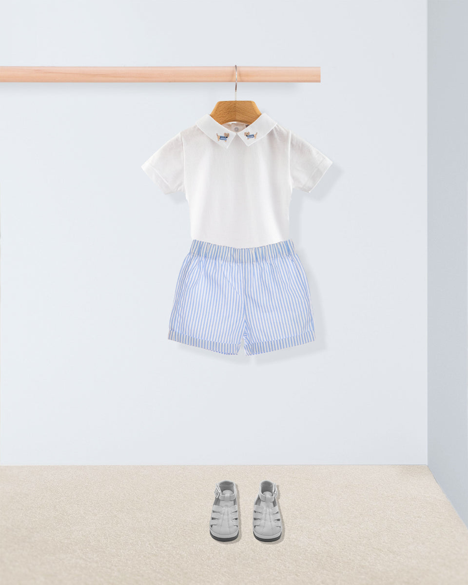 Cuff Short Light Blue Thin Stripe Outfit