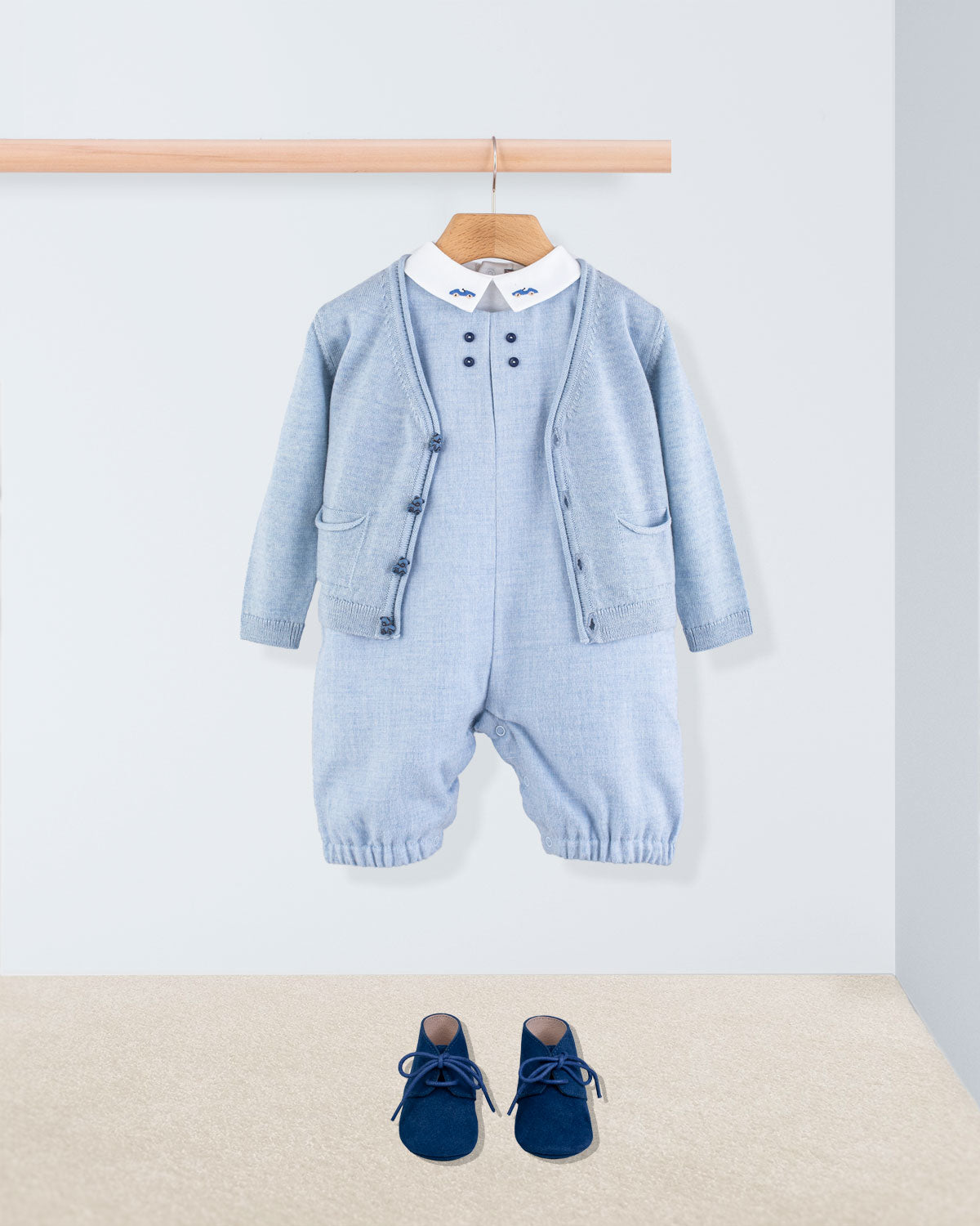 Harry Italian Blue Flannel Romper Outfit