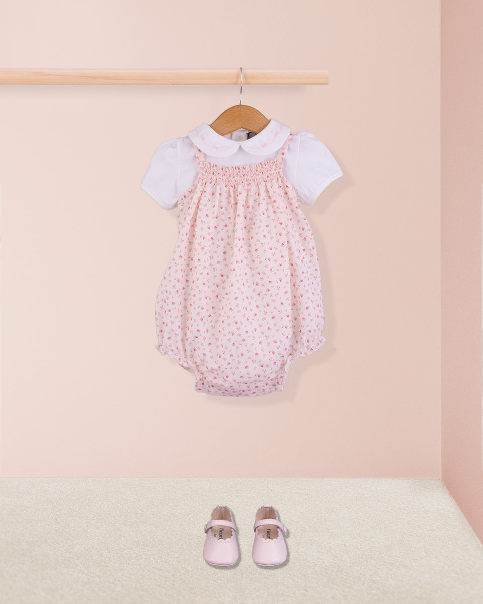 Joyeuse Petit Fleurs Roses Smocked Bubble